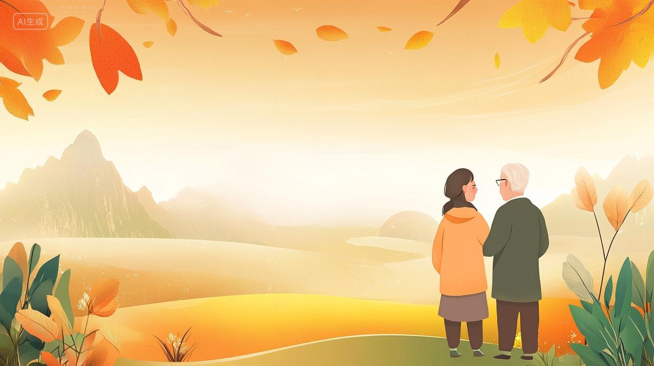 重阳节陪伴老人卡通插画