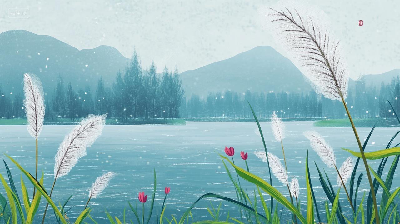 江边芦苇风景寒露白露节气