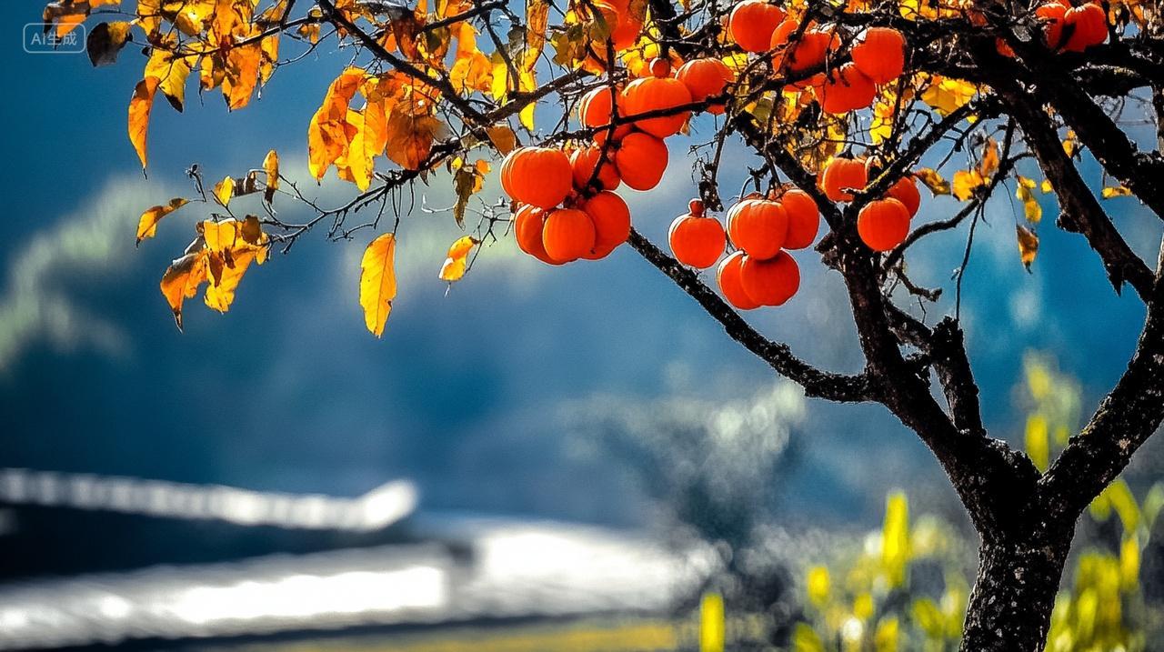 秋天成熟柿子水果