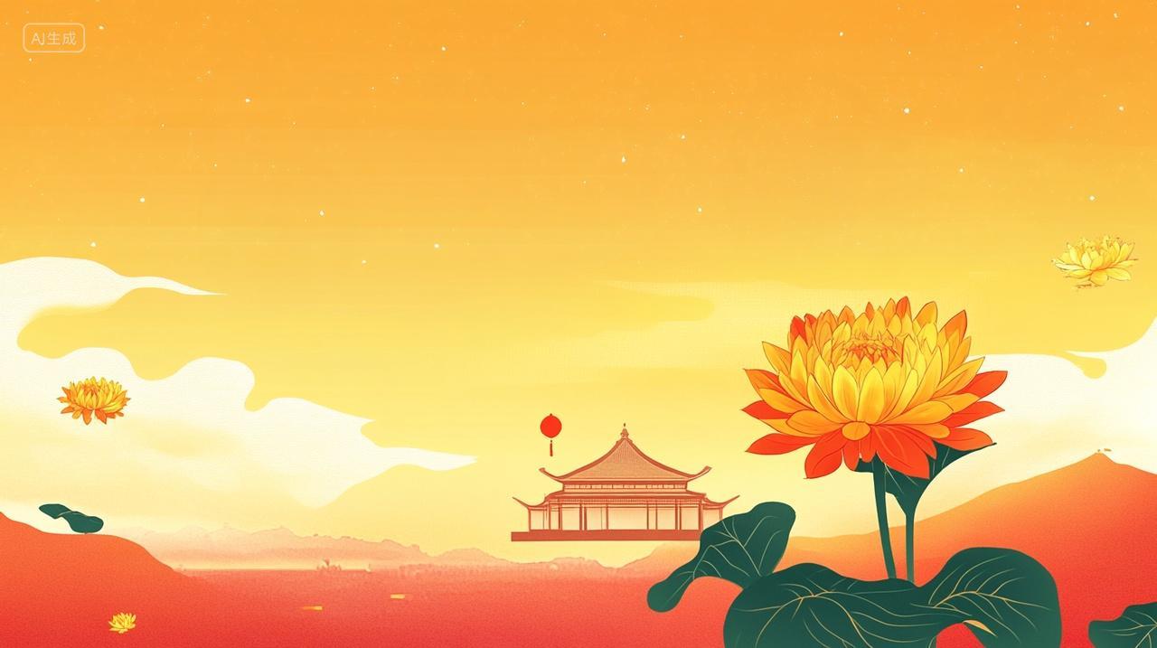 重阳节菊花红色中国风背景插画