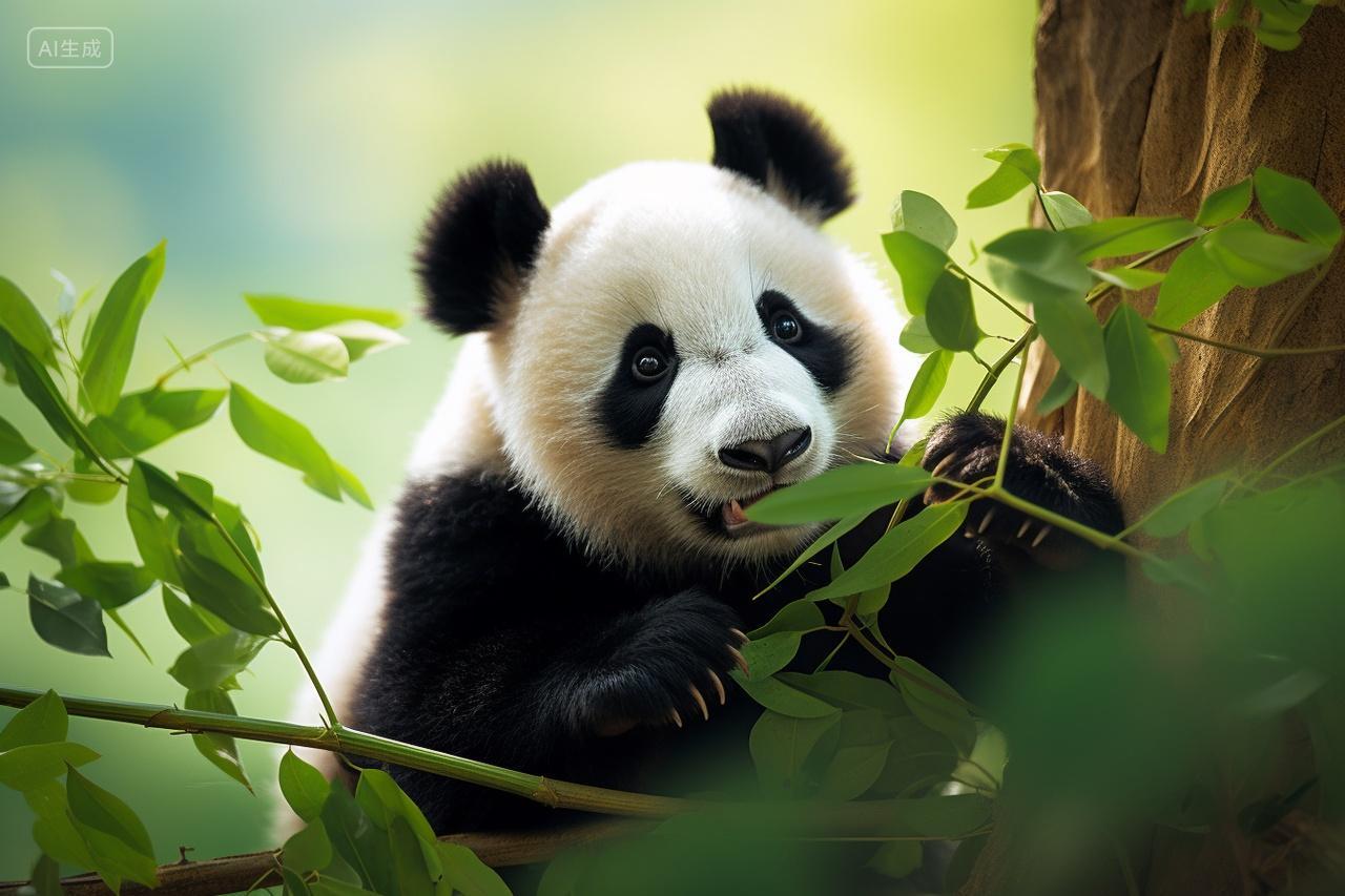 可爱的大熊猫吃竹子国家保护动物