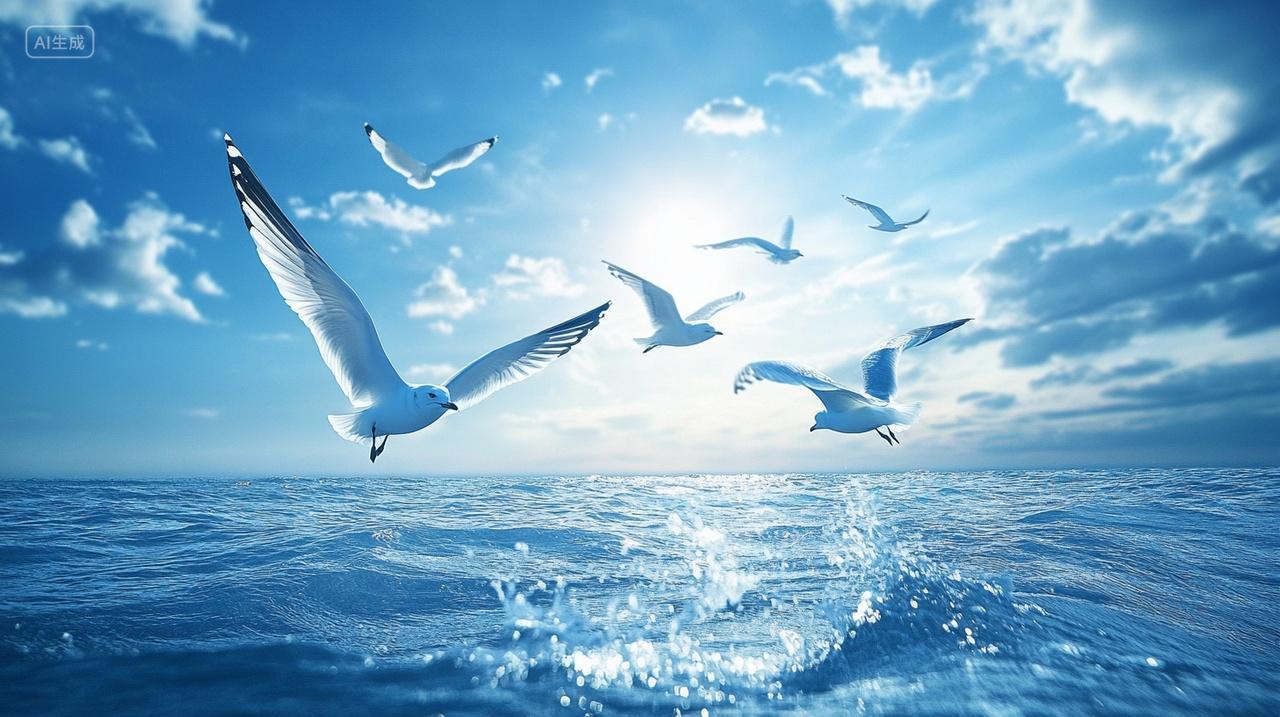 蔚蓝大海上的海鸥动物
