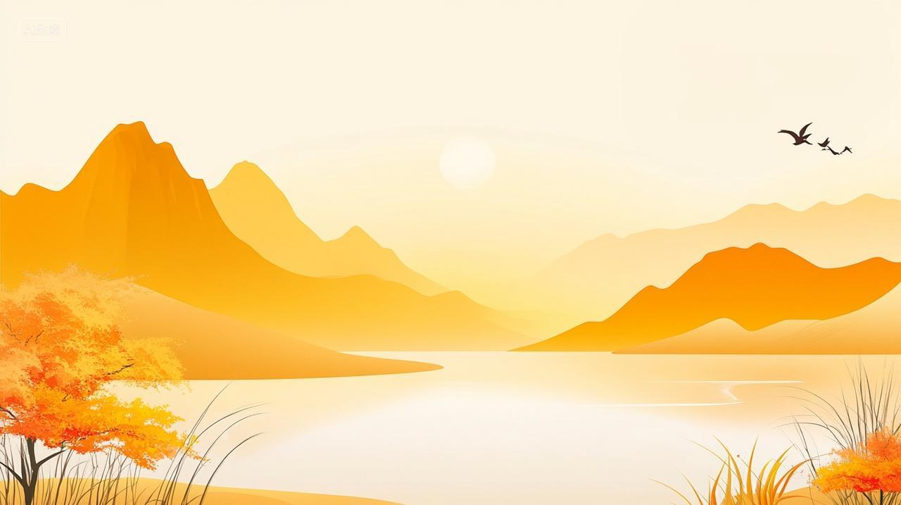 山水浅黄色简约背景重阳节