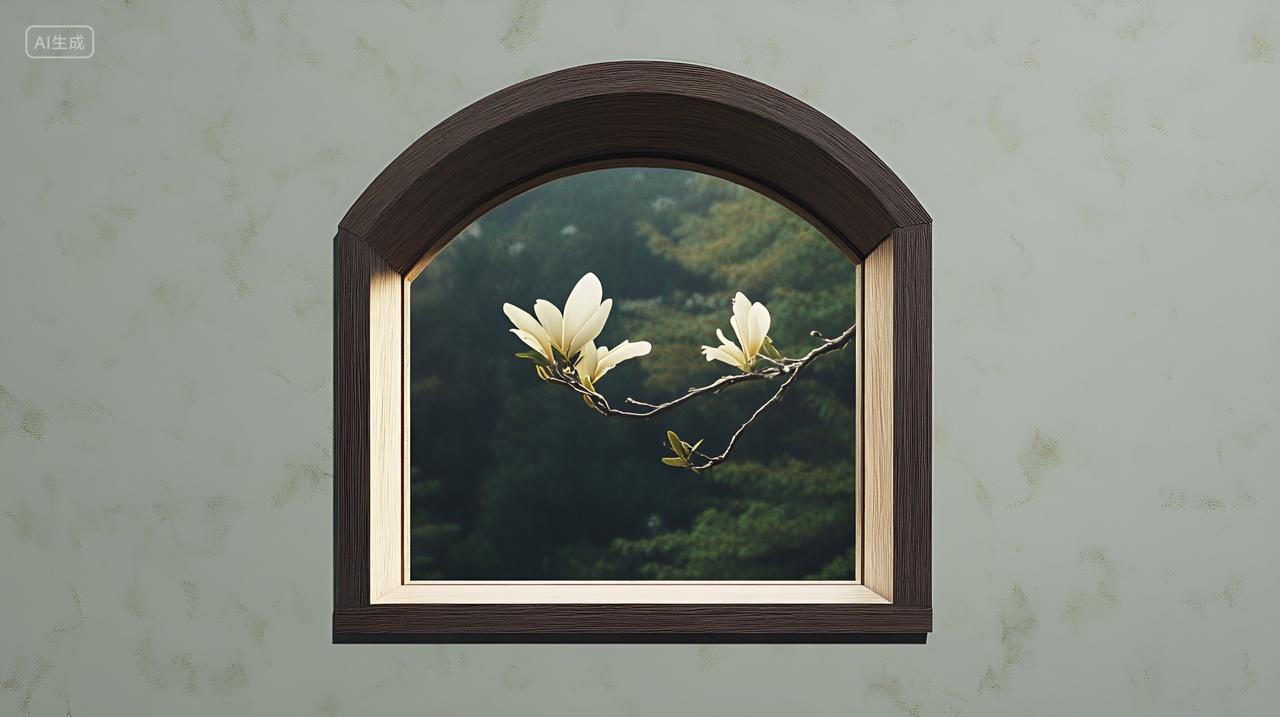 透过窗外发现的春天白色木棉花开静谧美好