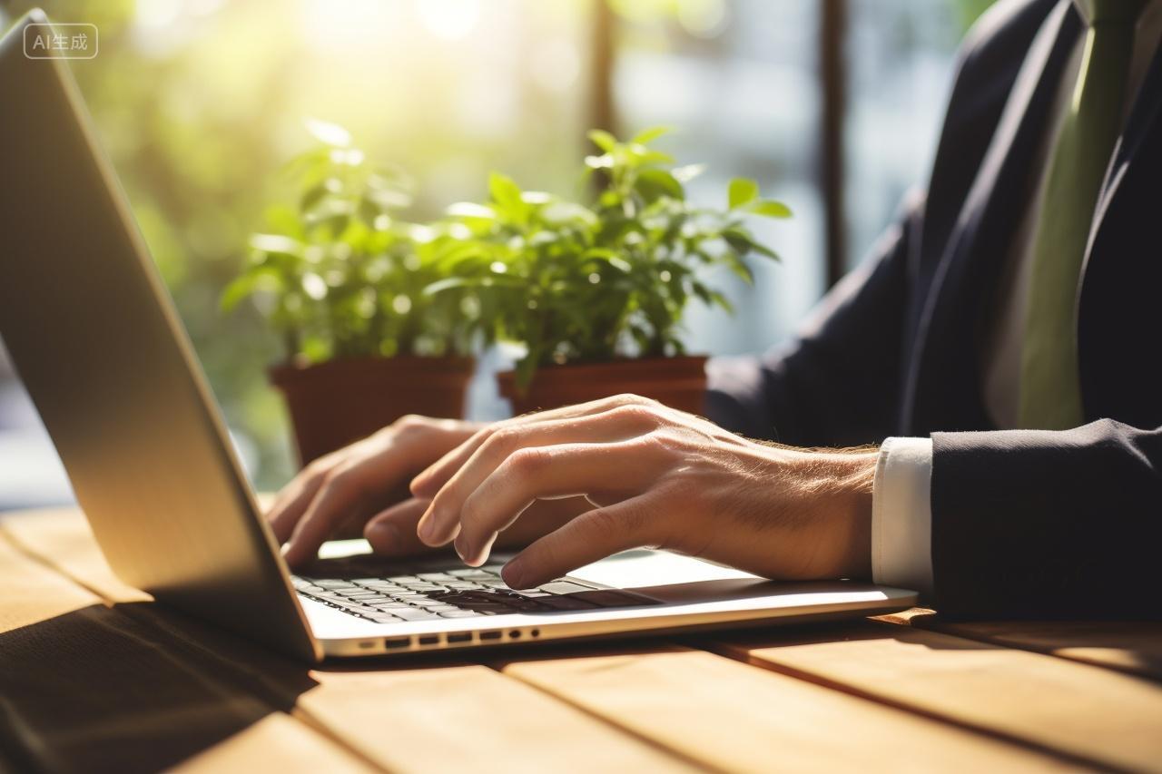 商务逆光使用笔记本电脑办公的人