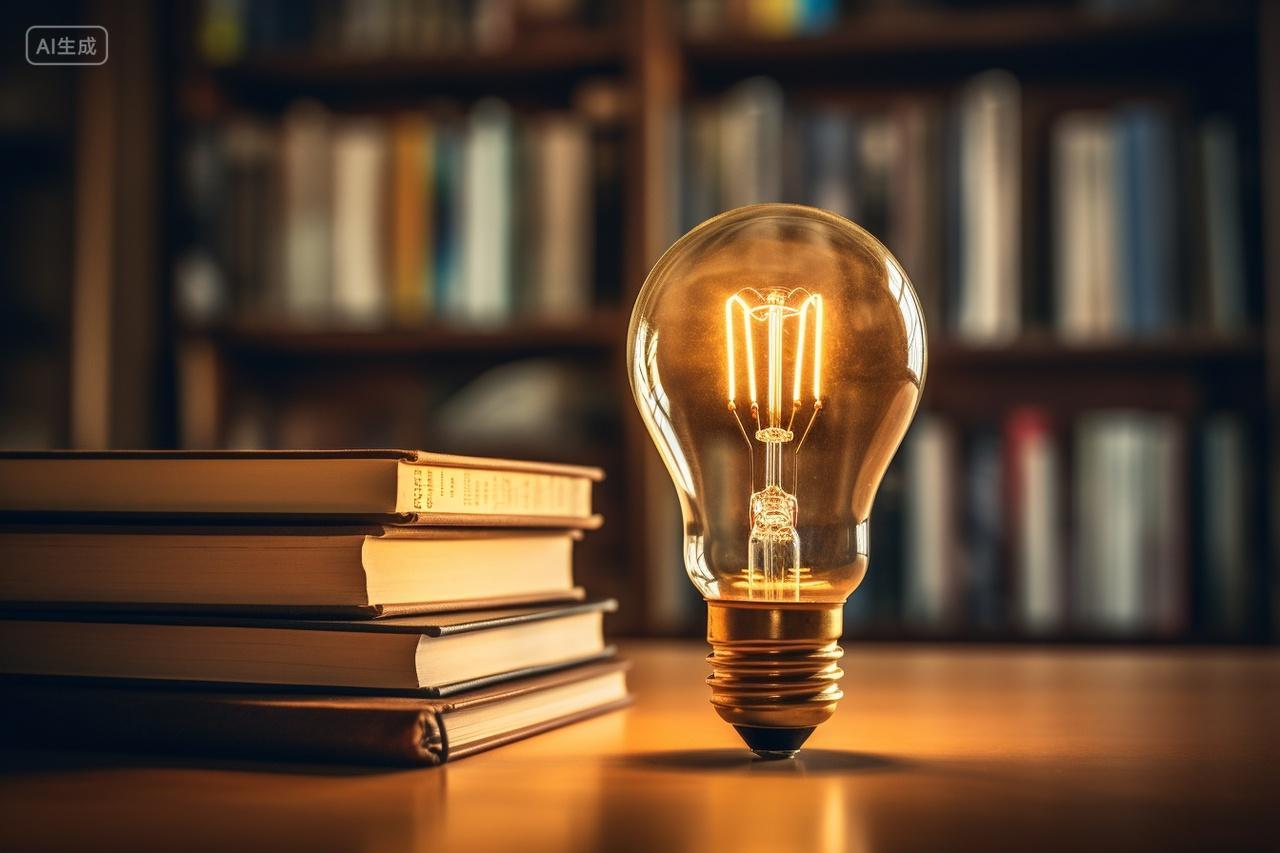 书房桌子上创意发光灯泡世界读书日