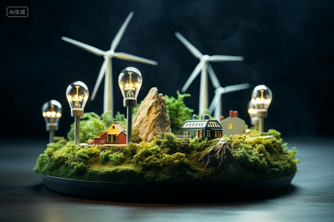 创意风车风力发电灯泡房子