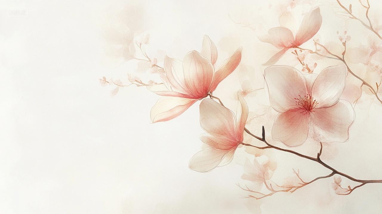 小清新手绘水彩粉色玉兰花花朵