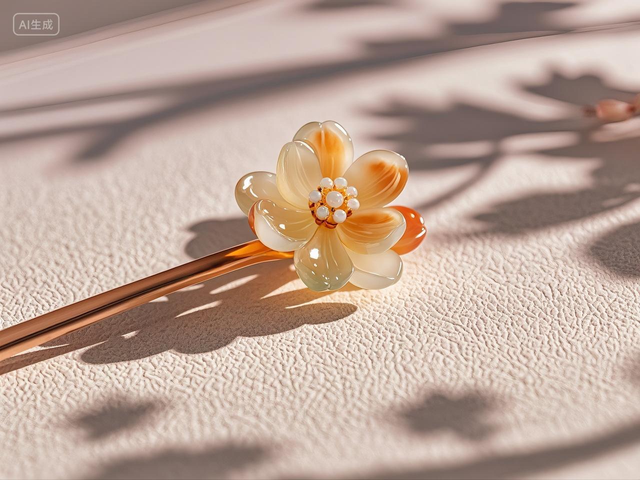 古典中式古风花朵发簮发钗商品商业拍摄珠宝首饰饰物女性唯美