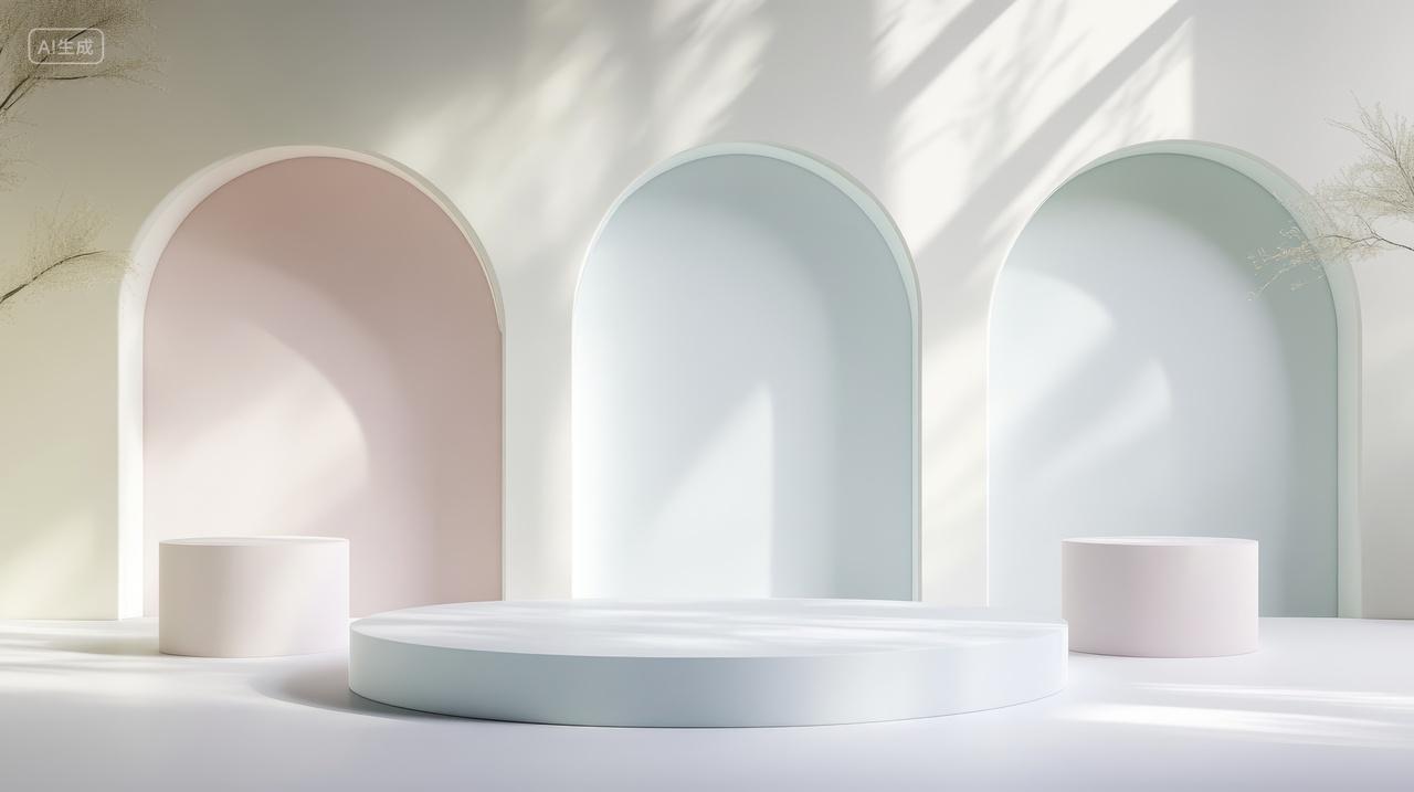 柔色调拱形背景设计展厅展台电商场景
