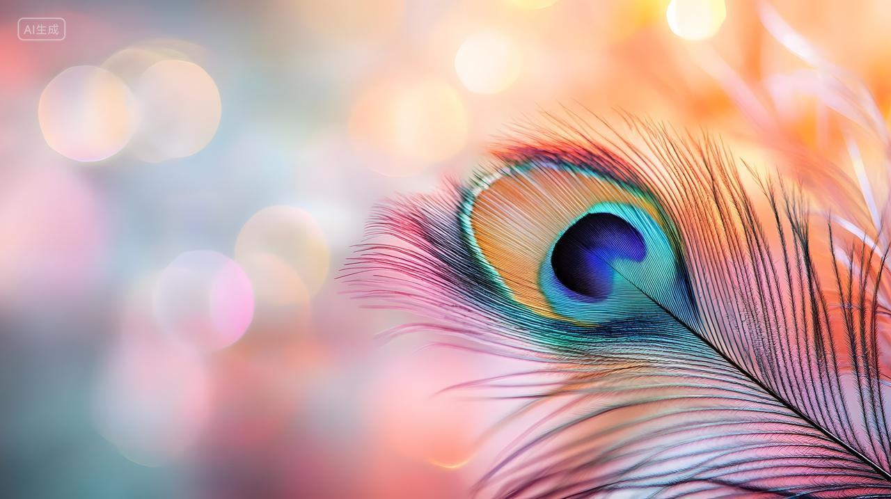 梦幻背景中的孔雀羽毛特写充满色彩的自然艺术
