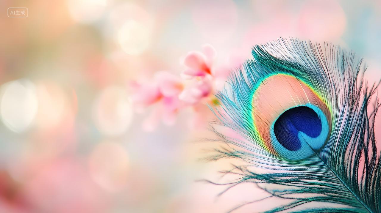 孔雀羽毛与花朵的浪漫组合充满梦幻色彩的自然艺术