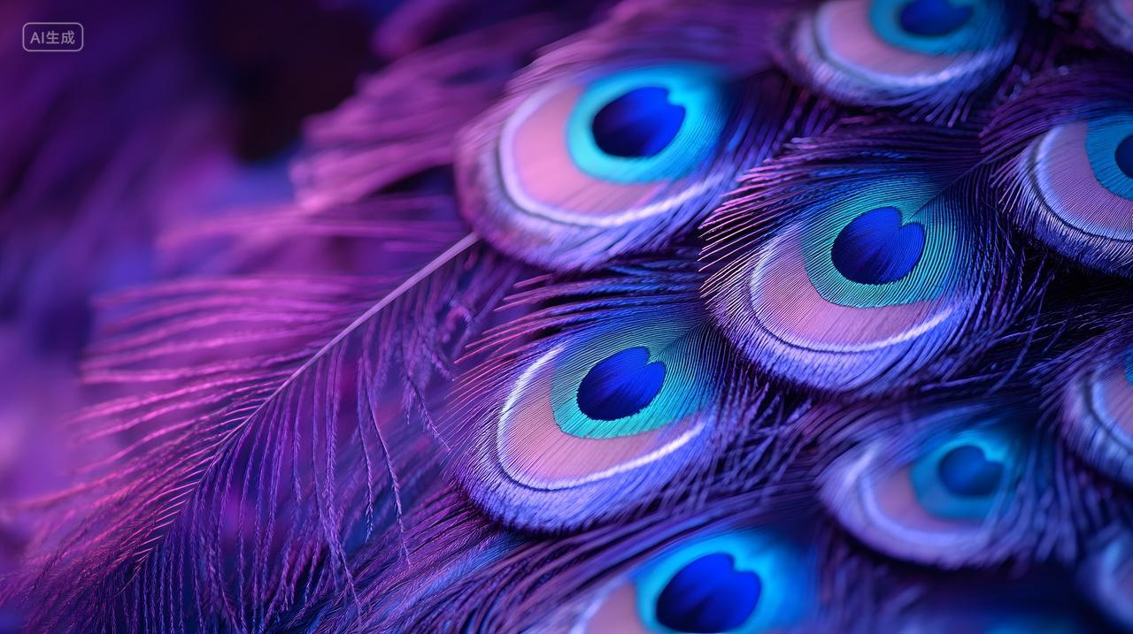 孔雀羽毛近景色彩斑斓的自然艺术