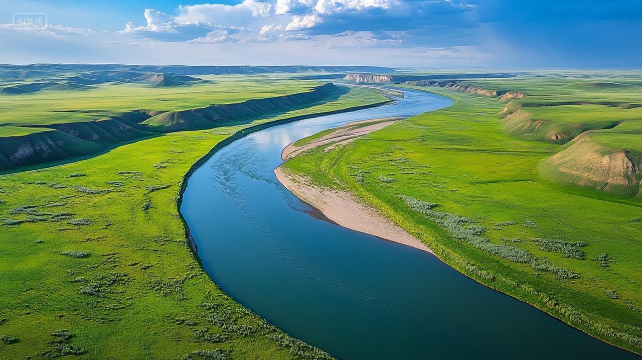 内蒙古呼伦贝尔河道航拍