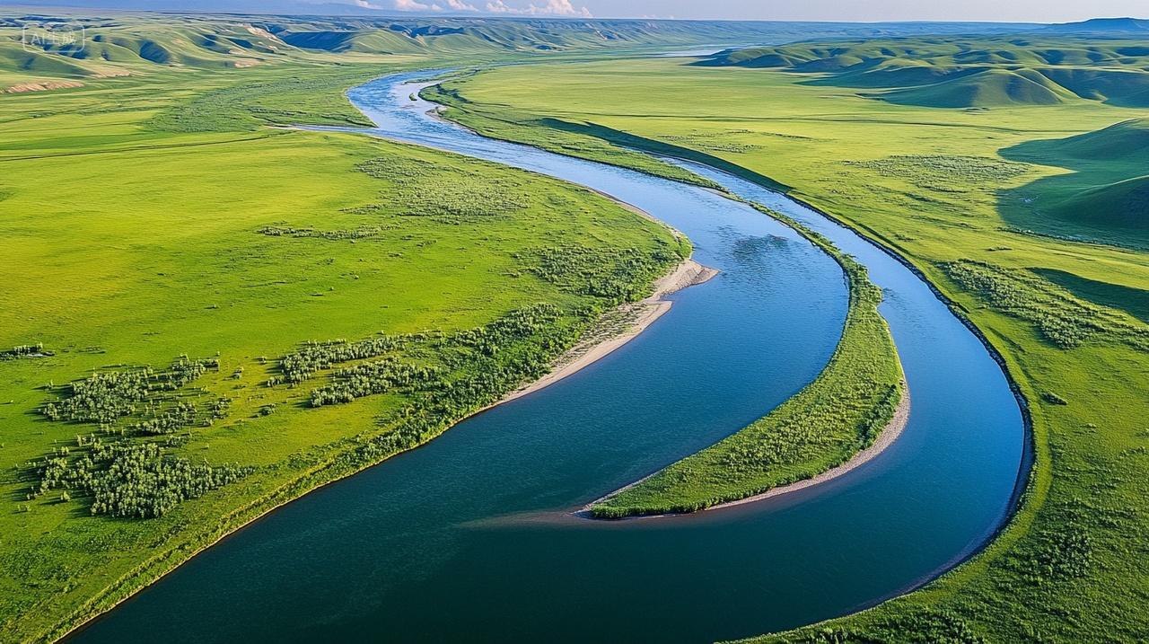 内蒙古呼伦贝尔河道航拍