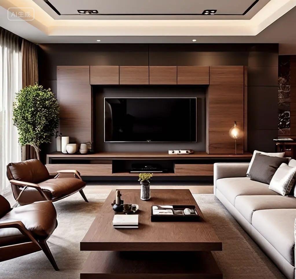 客厅沙发背景空间室内装修设计现代简约中式风格