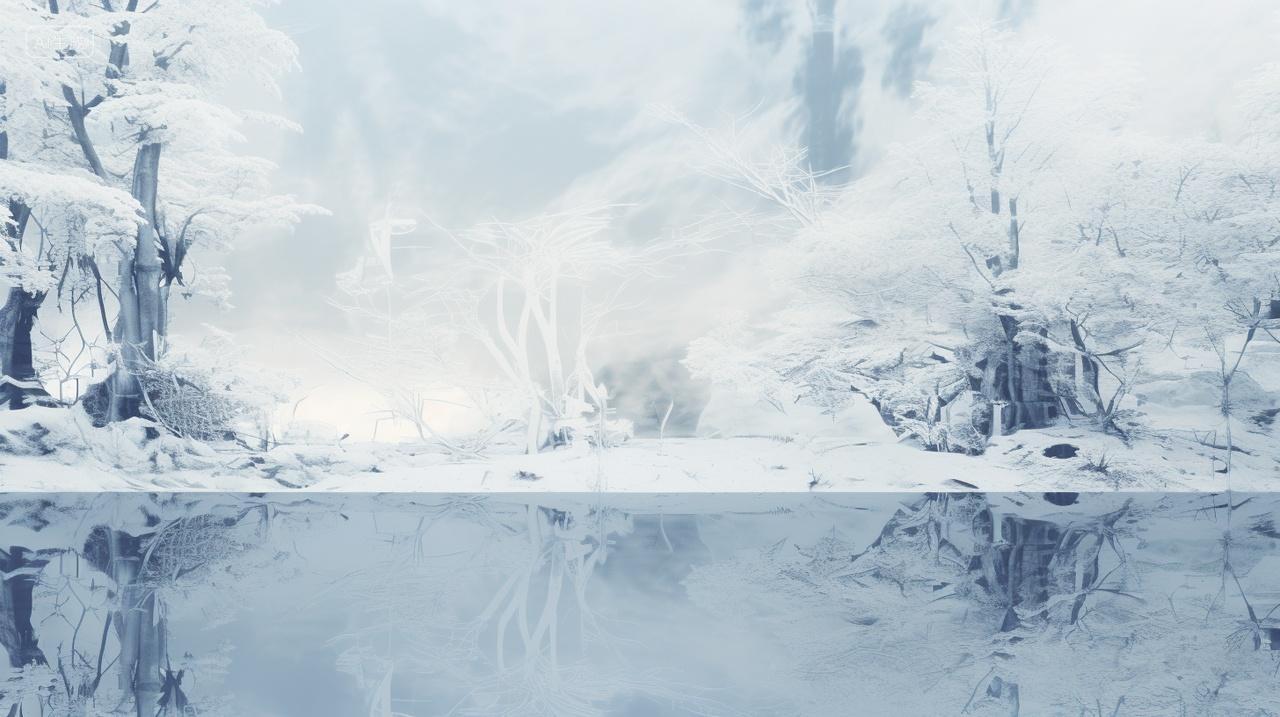 冬季美丽雪景湖泊倒影出树枝雪景寒冷小雪小寒大雪冬至立冬天背景