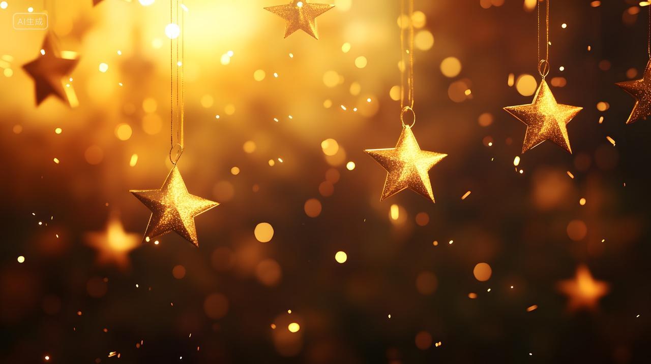 金色星星与闪亮光斑节日庆祝装饰