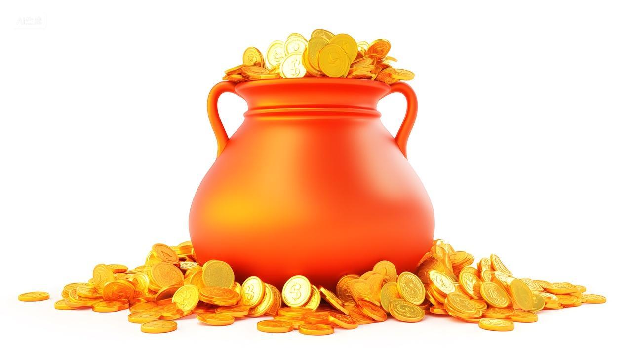 橙色罐子装满金币财富象征物品