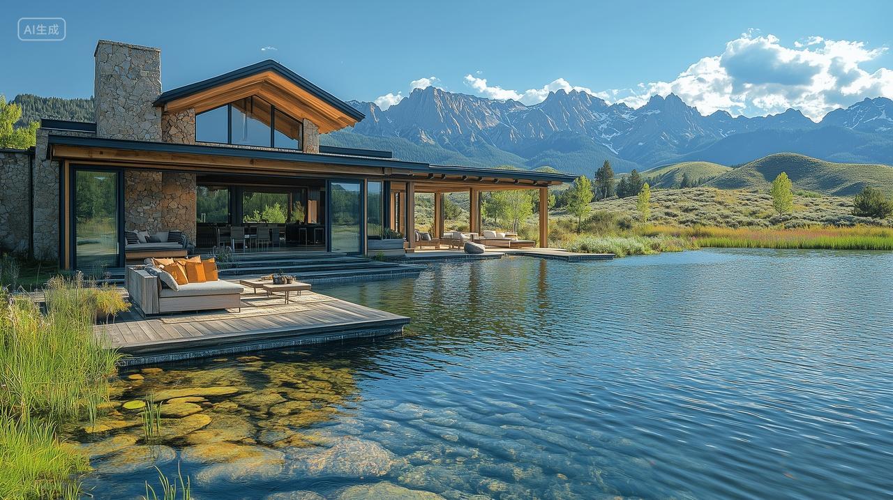 山里的高端风景宾馆电脑壁纸商用旅游酒店定制