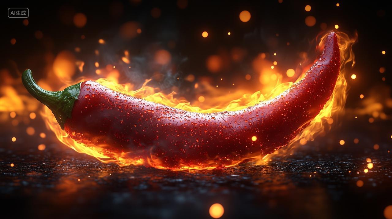 一个辣椒在火中燃烧商用瓜果疏菜销售