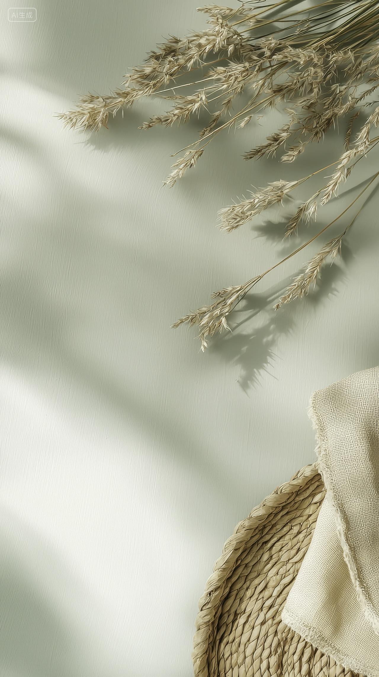 温暖自然光照射干草与编织物背景素材