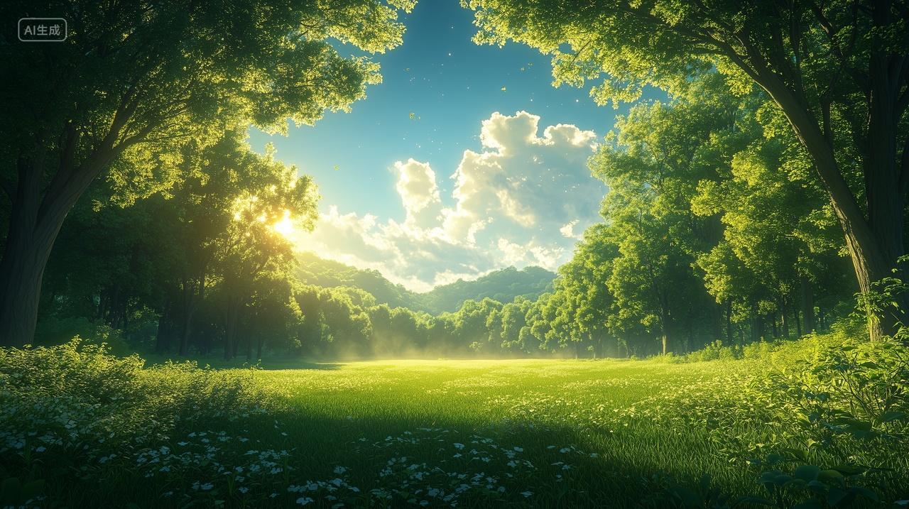 被大树包围的田地风景壁纸商用农业耕地兴旺