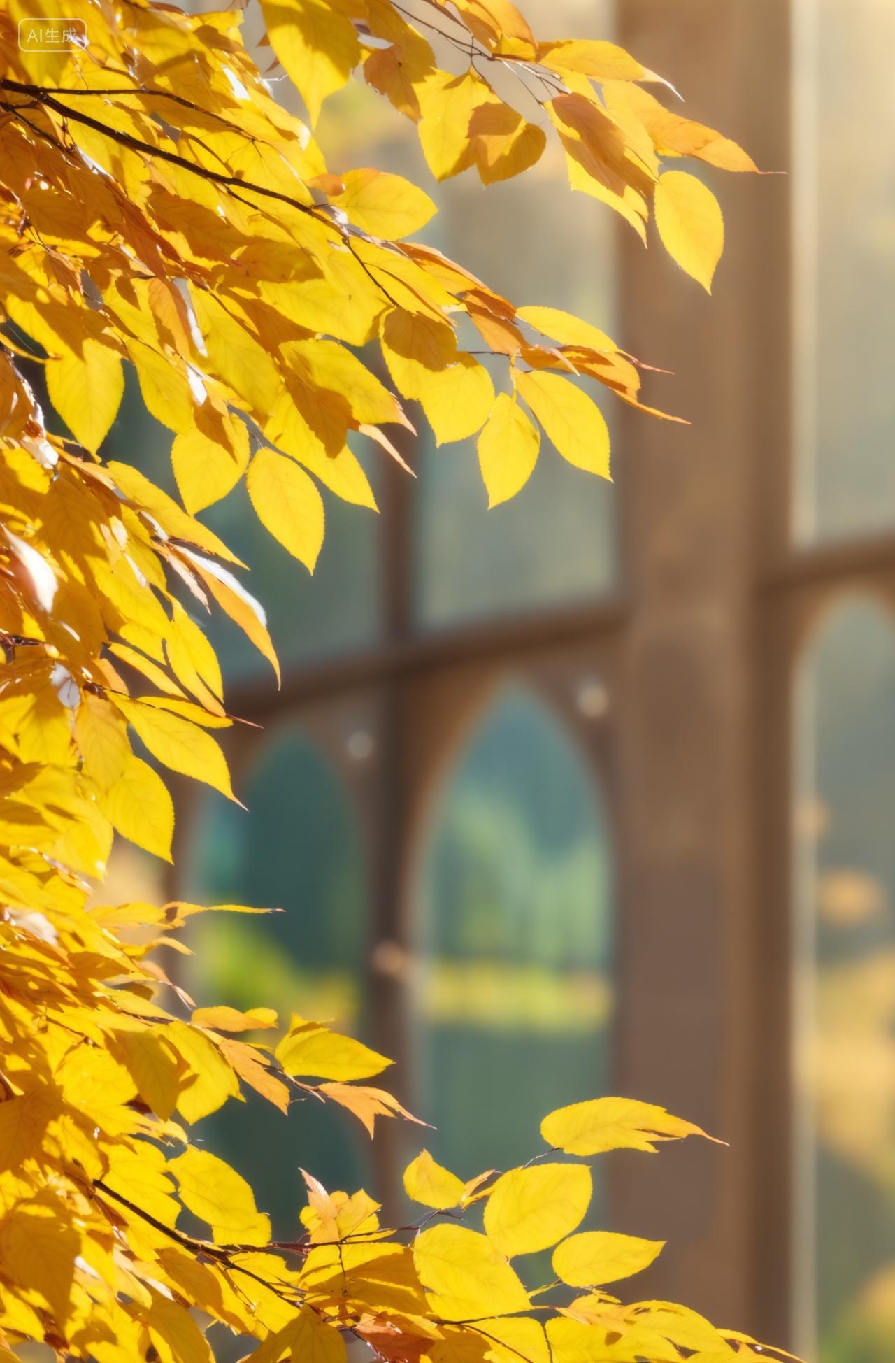 深秋立秋金黄色树叶叶子手机壁纸