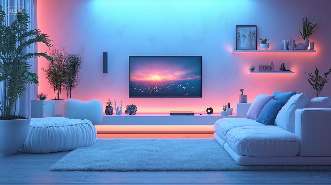 一间带有沙发电视盆景的客厅商用装修装饰设计