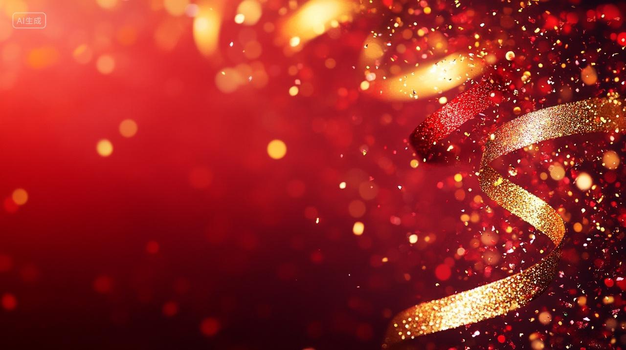 2025新年国庆节感恩节红色渐变丝带背景喜庆节日欢庆热情红色金色喜悦除夕元旦