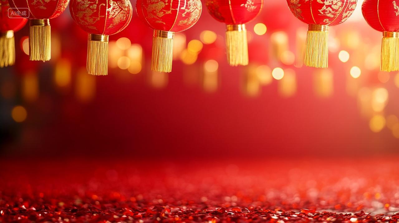 国庆节红色渐变灯笼背景喜庆节日欢庆热情红色金色喜悦除夕元旦