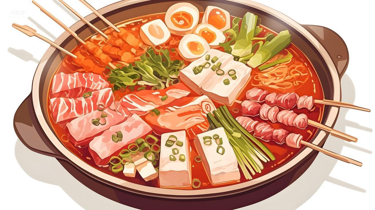 插画风格火锅美食设计丰盛多样的中式料理