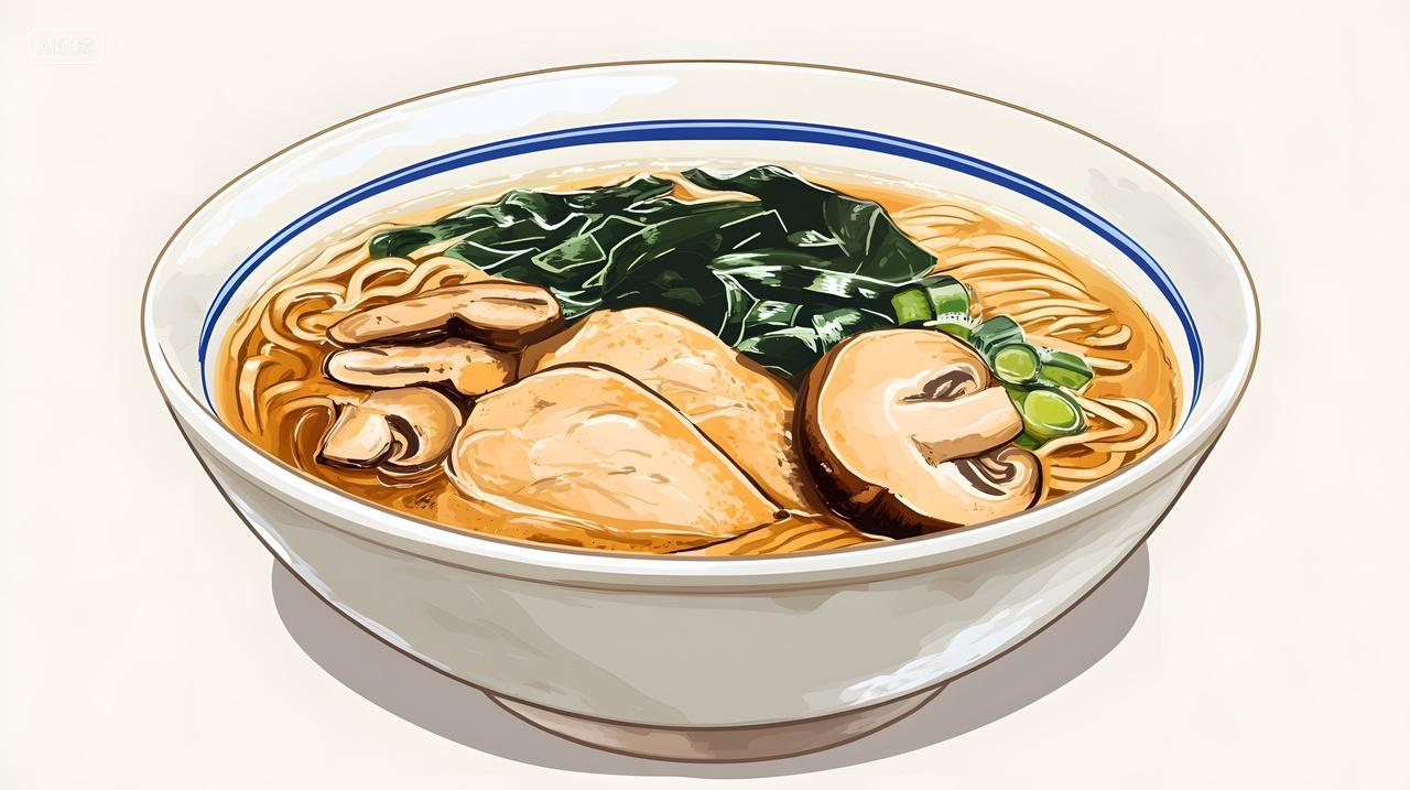 插画风格的蘑菇汤面设计健康家常美食