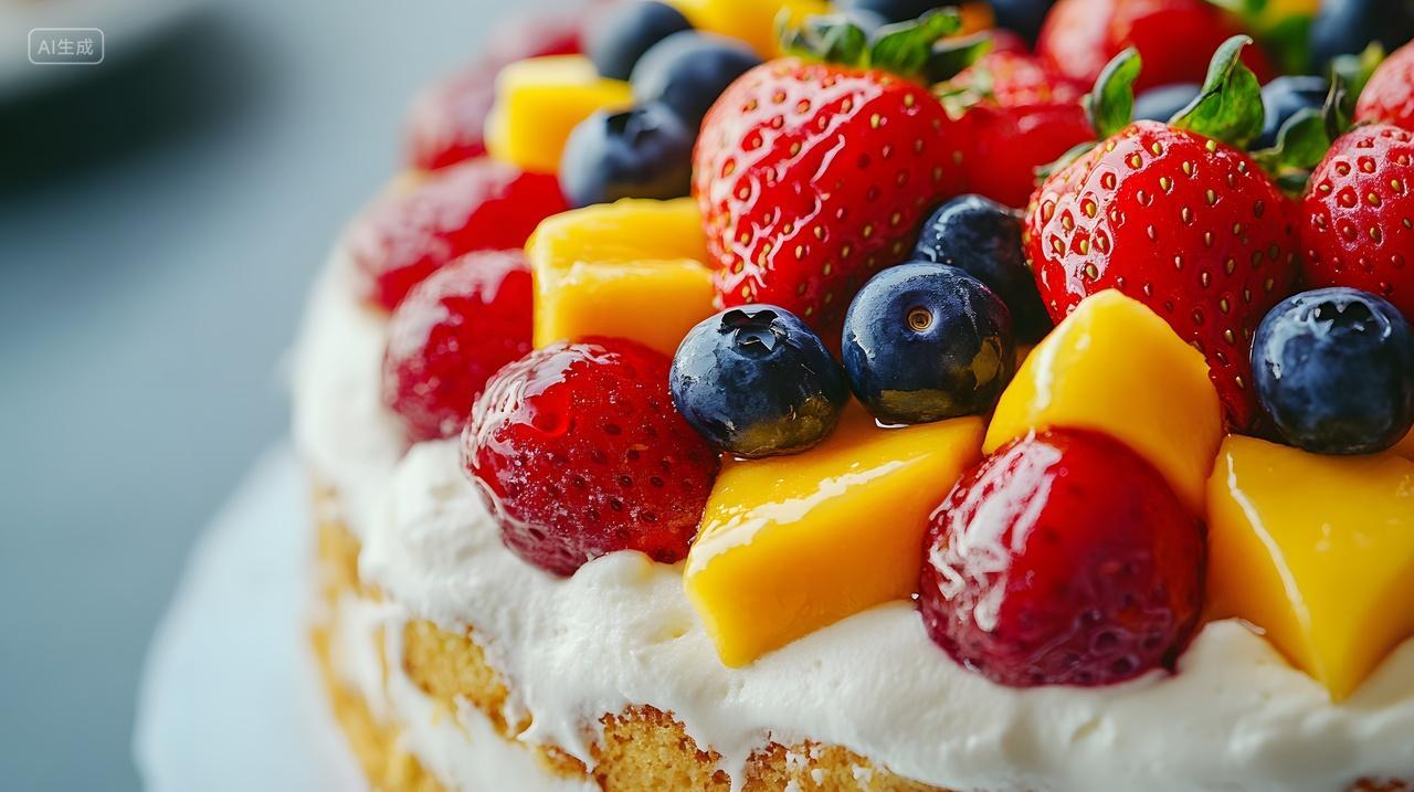 新鲜水果奶油蛋糕多层甜品美食摄影