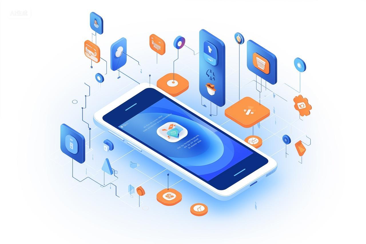 白色底图上的手机科技互联网购物动画