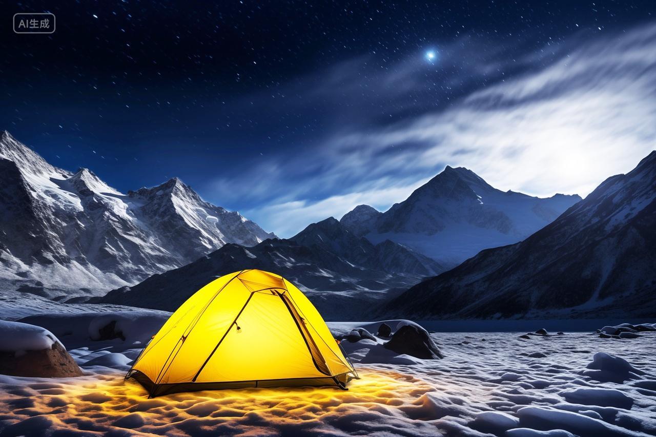 雪山下的度假旅行露营地户外文艺宣传片