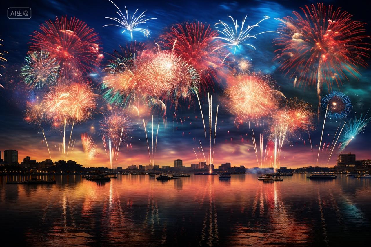 新年烟花烟火仙女棒烟花绽放烟花效果光斑五彩斑斓的夜色