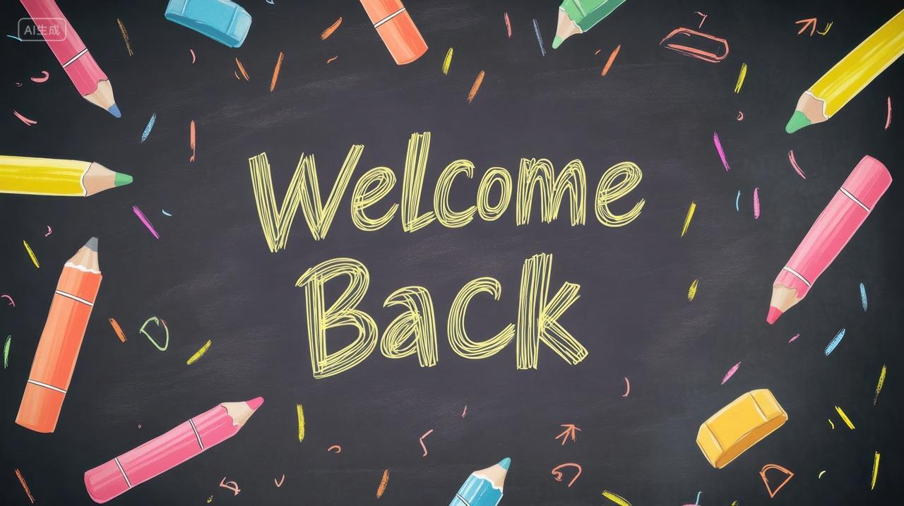 学校黑板上写着开学季欢迎语