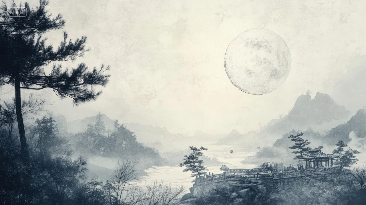 月光下的禅意山水画