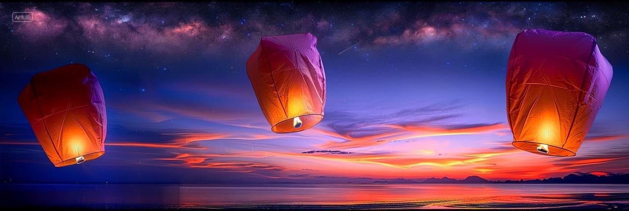 中秋节日海上孔明灯背景插画素材