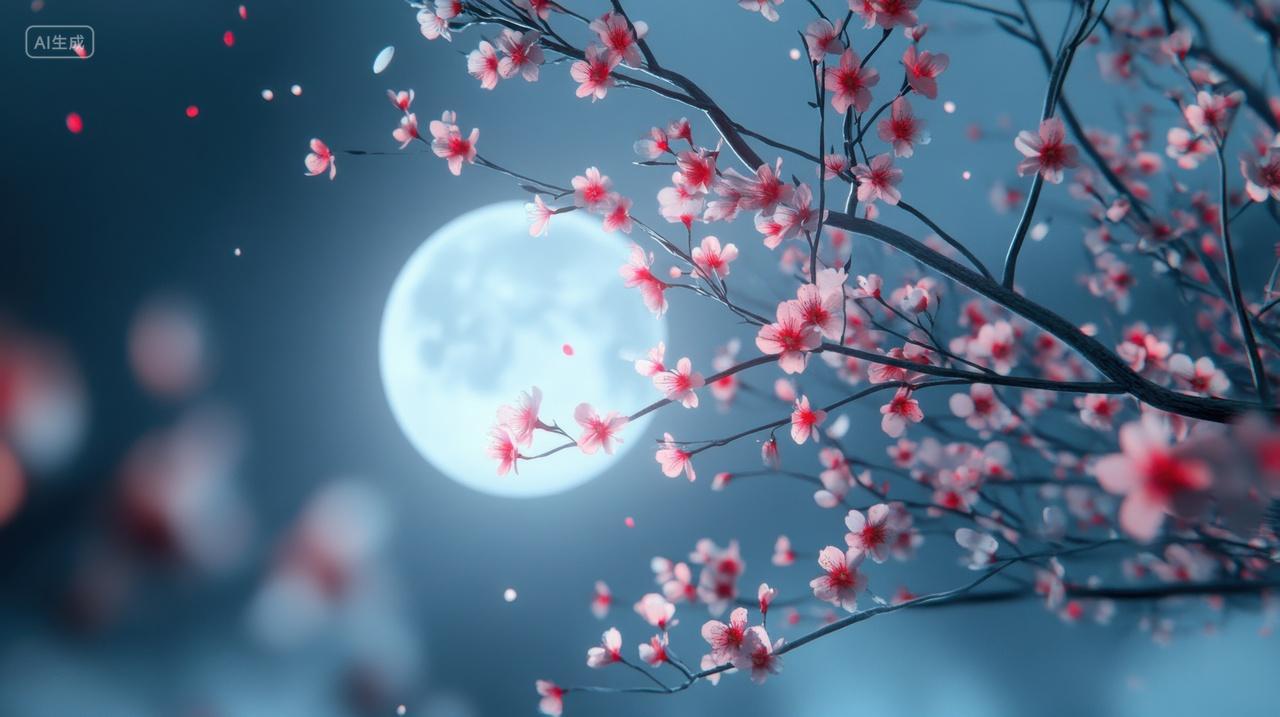 月光下的樱花树