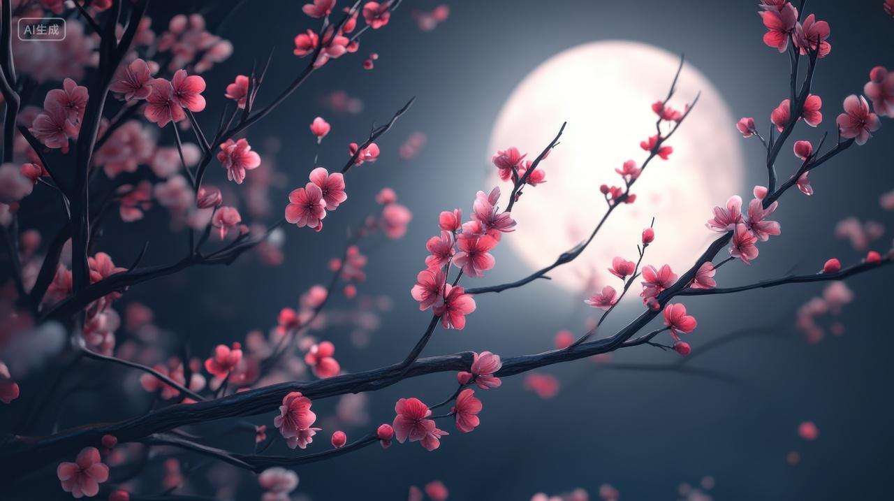 月光下的樱花