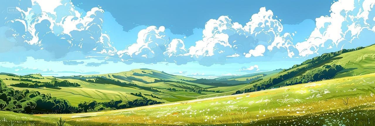 蓝天白云一望无际的草原背景