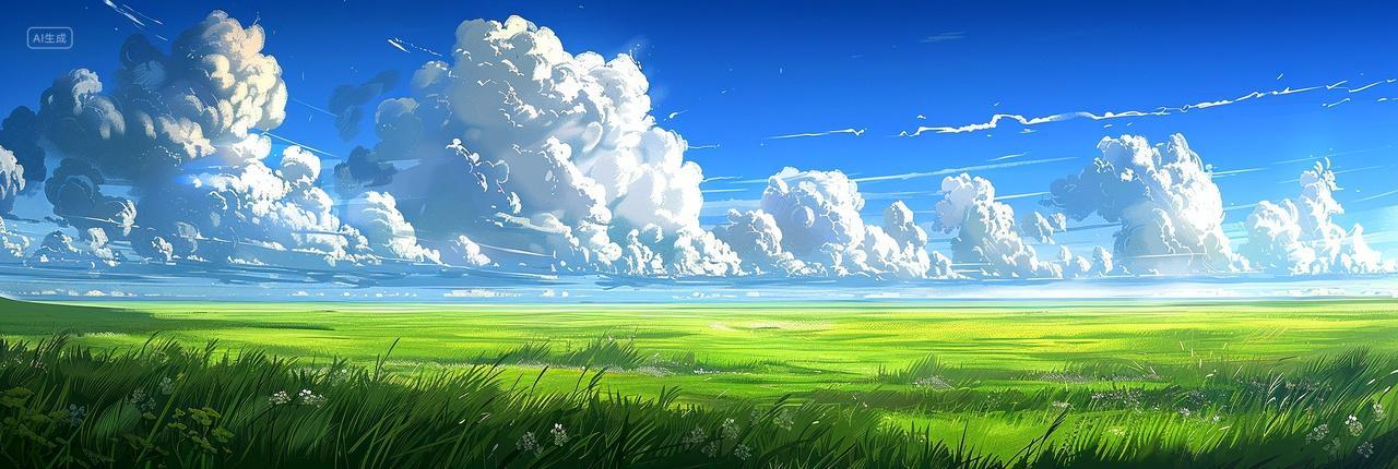 蓝天白云一望无际的草原背景