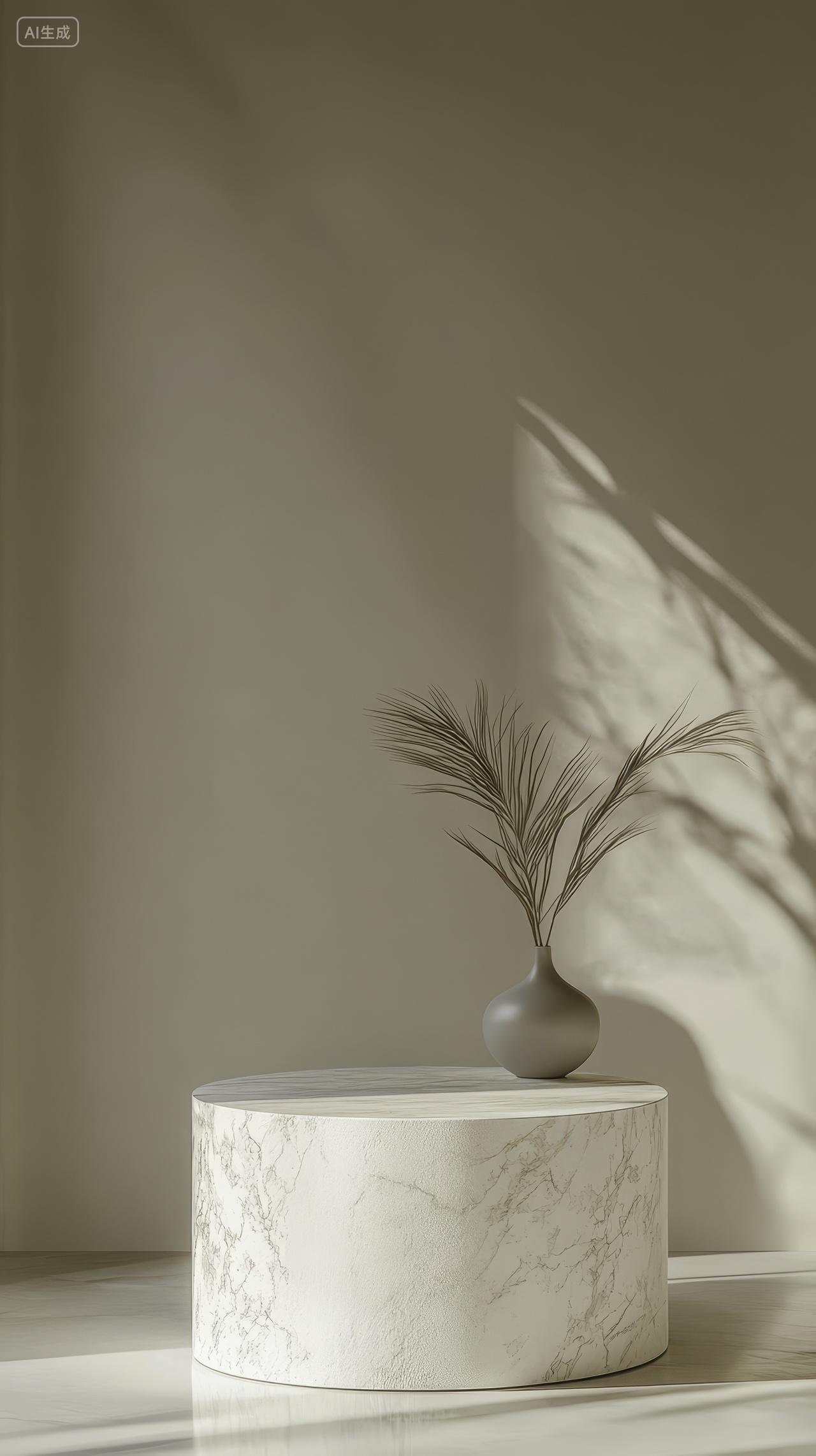 清晨光影下简约大理石台面电商展台详情页背景