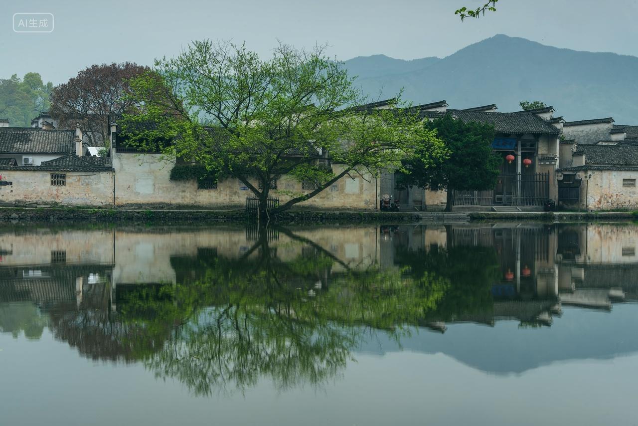 安徽黄山市黟县宏村南湖春季风光