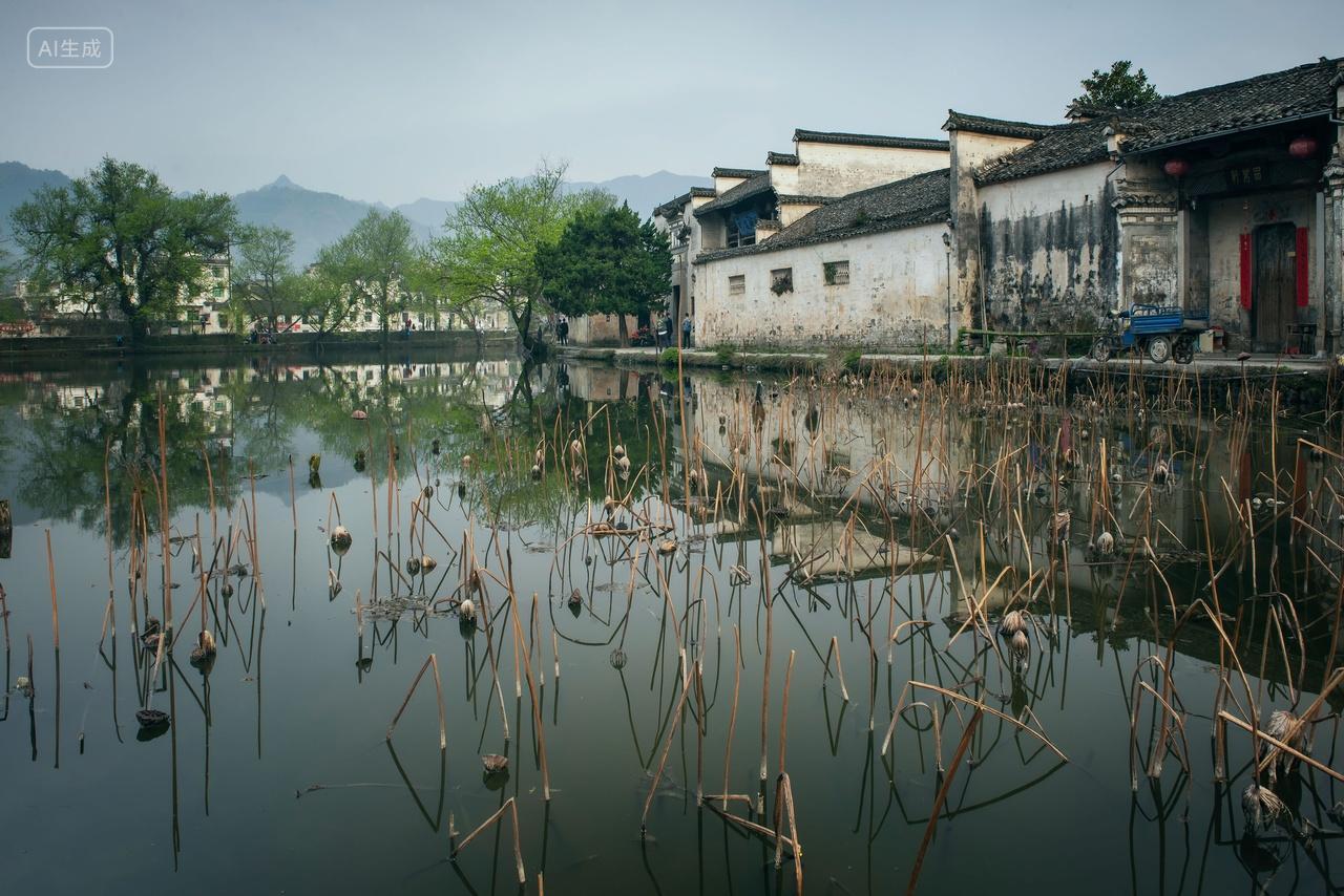 安徽黄山市黟县宏村南湖春季风光