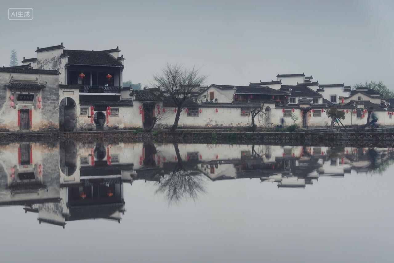 安徽黄山市黟县宏村南湖春季风光