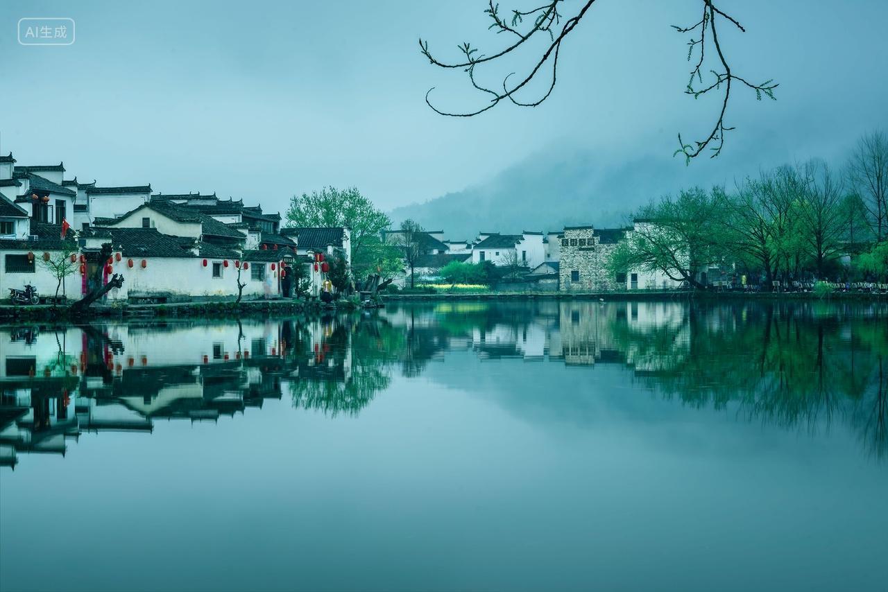 安徽黄山市黟县宏村南湖春季风光