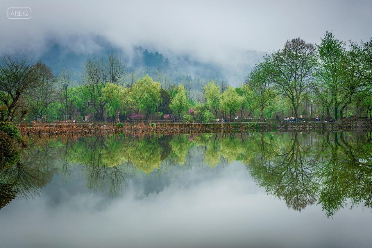 安徽黄山市黟县宏村南湖春季风光